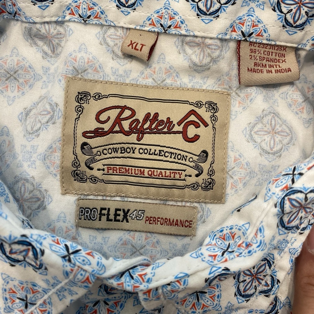 Rafter C Abstract Cowboy Collection Pearl Snap Shirt Mens XLT Big & Tall Stretch - Picture 4 of 7